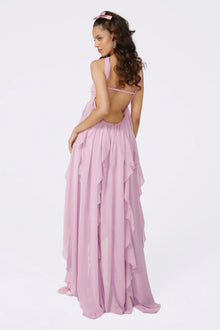 Strapless Draped-Neck Backless Asymmetric-Hem Chiffon Purple Dress