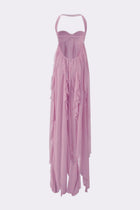 Strapless Draped-Neck Backless Asymmetric-Hem Chiffon Purple Dress