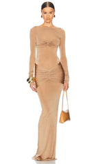 Slim Fit Plain Pleated Maxi Dress