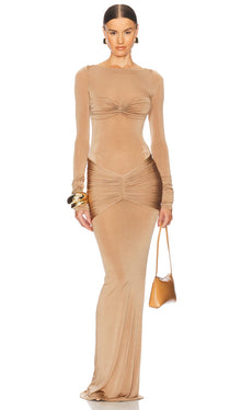 Slim Fit Plain Pleated Maxi Dress