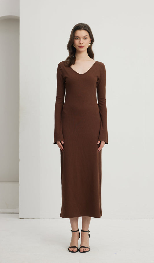Solid Crew Neck Midi Dress