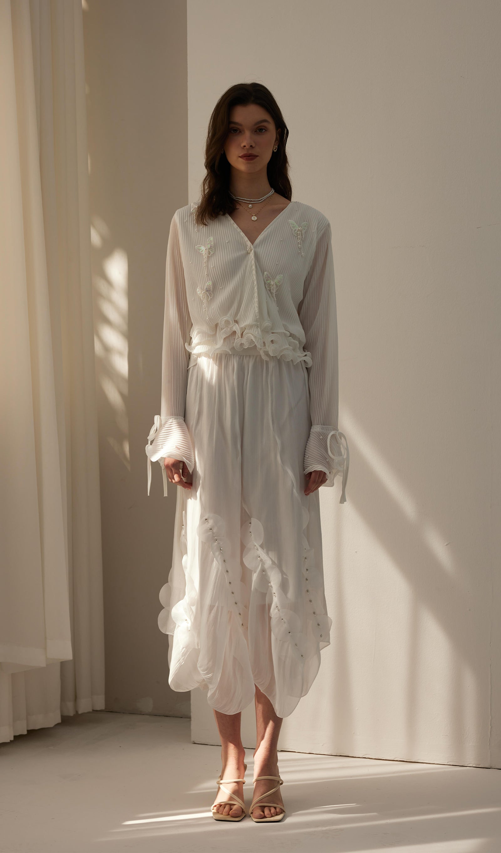 Butterfly Embellished Ruffled Top