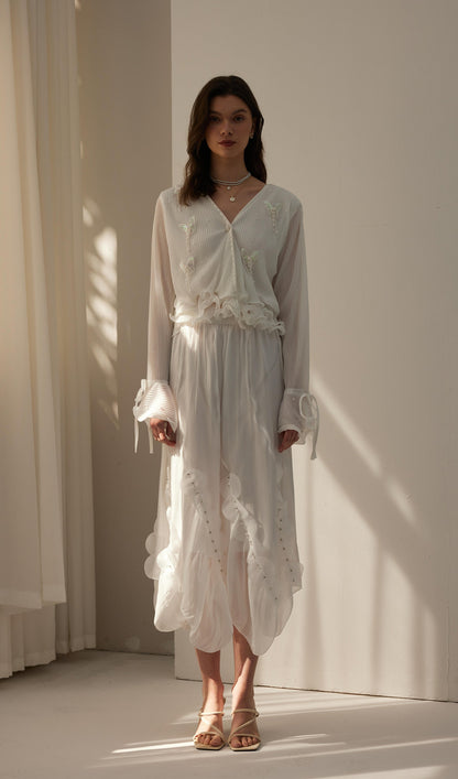 Butterfly Embellished Ruffled Top