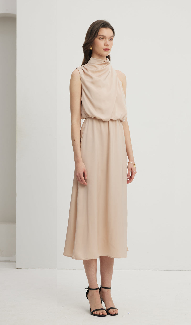 Asymmetric Satin Midi Dress