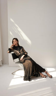 Ruffled Chiffon Maxi Skirt Black