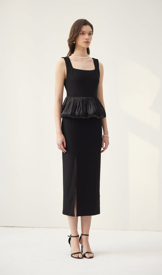 Ruffle Hem Slit Midi Dress