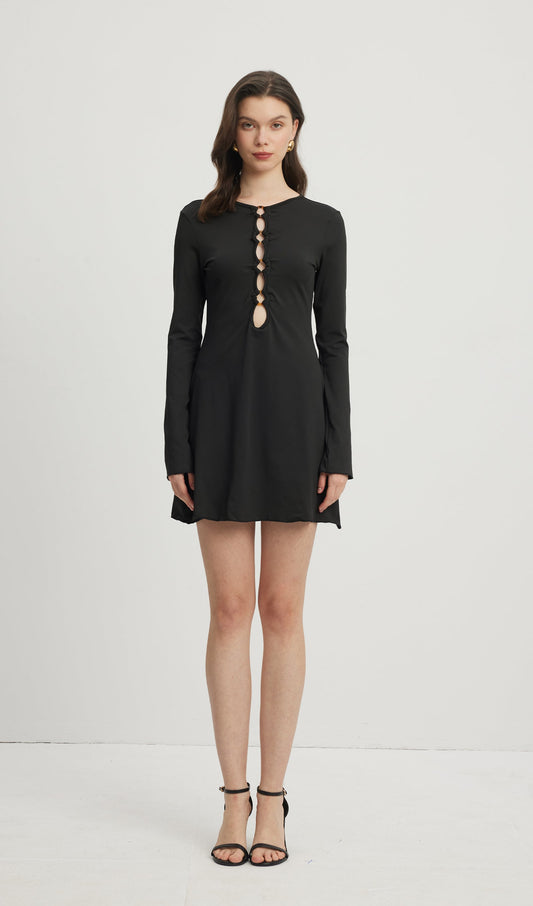 Hollow Out Mini Dress Black