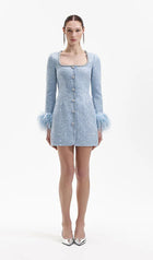 Sequin Boucle Feather Mini Dress