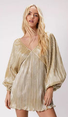 Metallic Balloon Sleeve Mini Dress