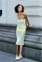 Strapless Iridescent Mesh Four-Way Stretch Paneled Yellow Midi Dress