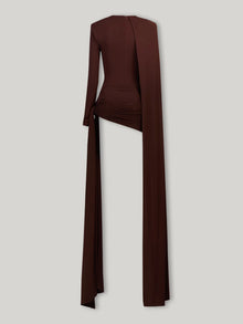 Long-Sleeve Crew Neck Shoulder-Padded Draped Caped Mini Dress