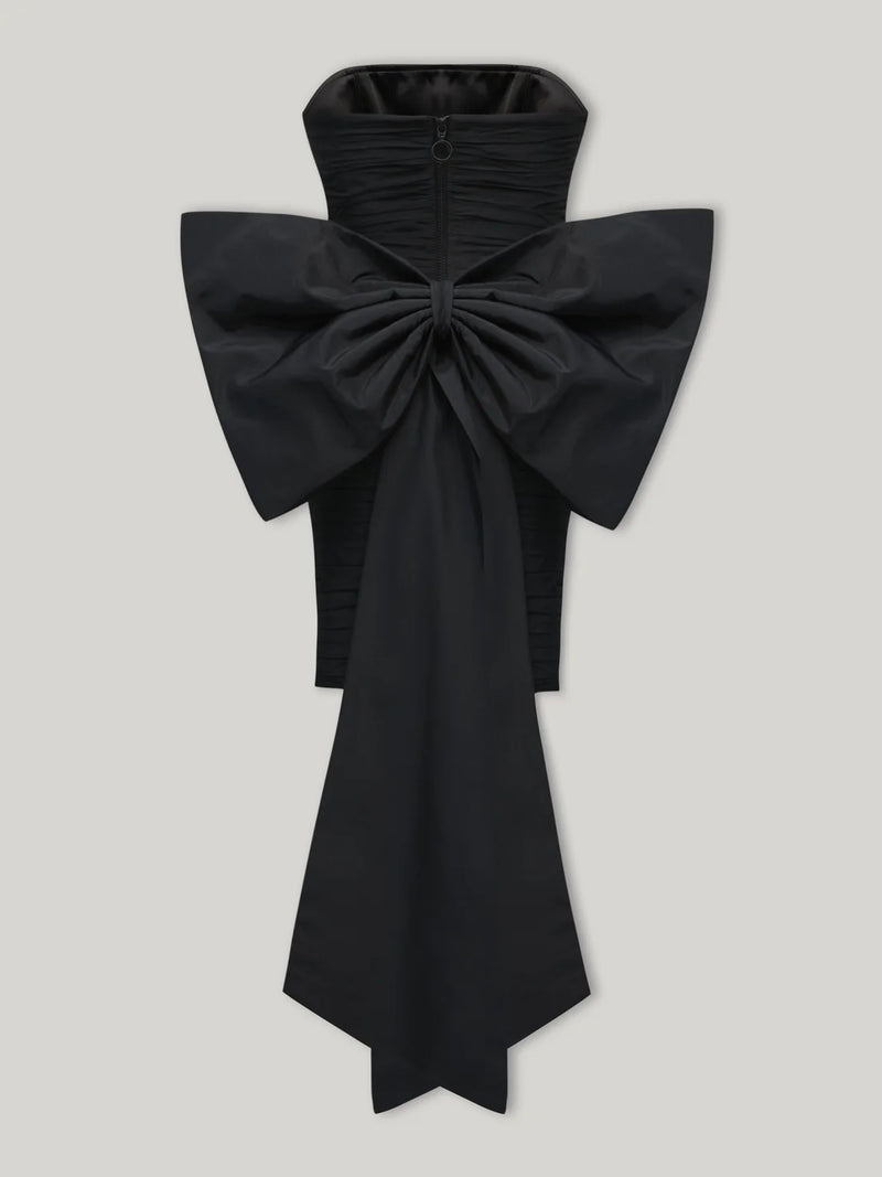 Ruched Bow Strapless Mini Dress
