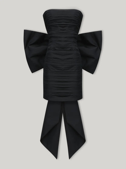 Ruched Bow Strapless Mini Dress