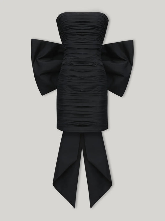 Ruched Bow Strapless Mini Dress