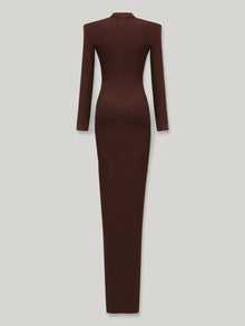 Mid-Neck Long-Sleeve Ruched Dress