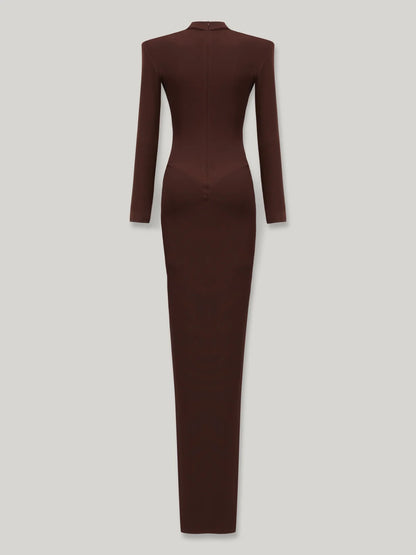 Mid-Neck Long-Sleeve Ruched Dress