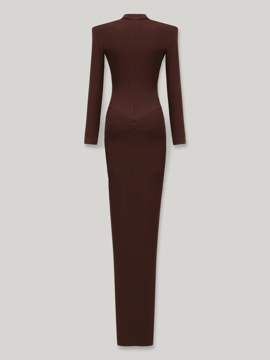 Mid-Neck Long-Sleeve Ruched Dress