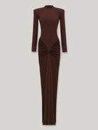 Mid-Neck Long-Sleeve Ruched Dress