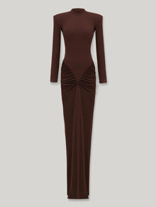 Mid-Neck Long-Sleeve Ruched Dress