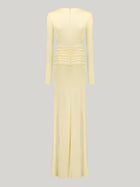 Deep V-Neck Long-Sleeve Waist Twist Draped Maxi Dress