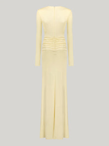 Deep V-Neck Long-Sleeve Waist Twist Draped Maxi Dress