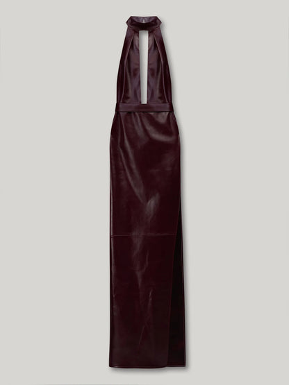 High Neck Sleeveless Front Cut-Out Leather Dress