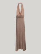 Choker-Style Deep V-Neck High-Slit Ruched Full-Crystal Dress