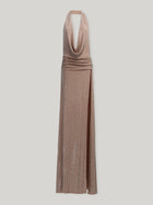 Choker-Style Deep V-Neck High-Slit Ruched Full-Crystal Dress