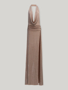 Choker-Style Deep V-Neck High-Slit Ruched Full-Crystal Dress