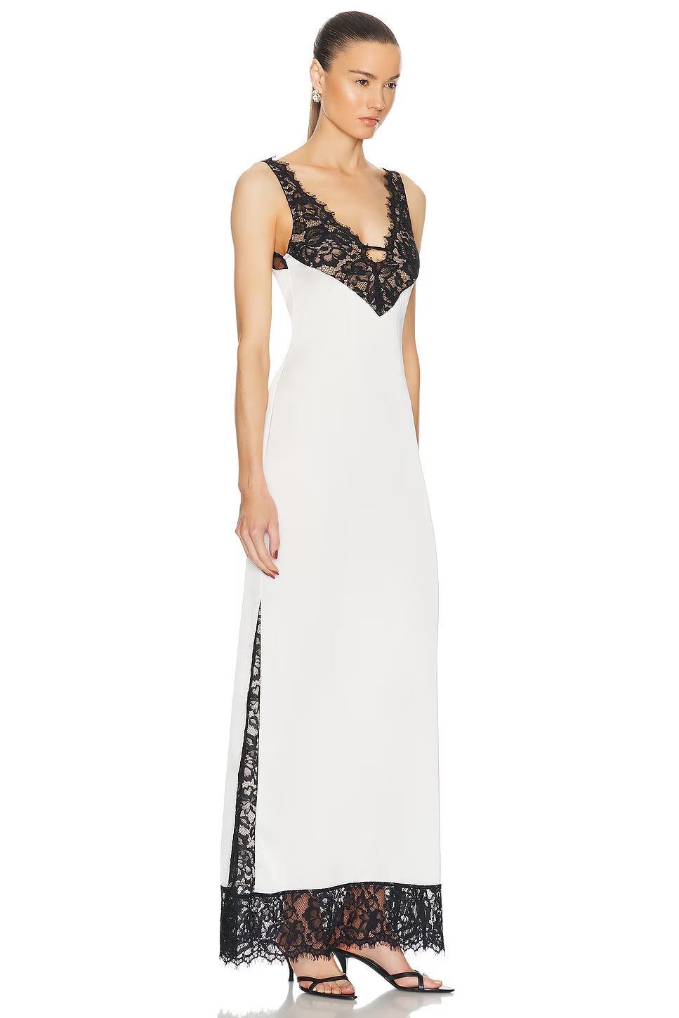 Deep V-Neck Sleeveless Lace Splicing Dress