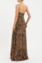 Spaghetti Strap Leopard Front High-Slit Ruched Cutout Metal-Bust-Detail Dress