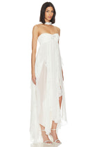 Strapless Draped-Neck Backless Asymmetric-Hem Chiffon Dress