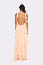 Strapless Draped-Neck Backless Asymmetric-Hem Chiffon Peach Dress