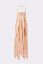 Strapless Draped-Neck Backless Asymmetric-Hem Chiffon Peach Dress