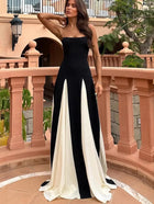 Black and White Pleated Chiffon Maxi Dress