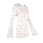 Crew-Neck Rhinestone-Embellished Guipure Lace Long-Sleeve Dress