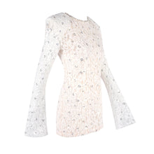 Crew-Neck Rhinestone-Embellished Guipure Lace Long-Sleeve Dress