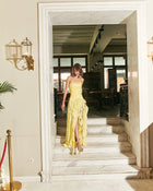 Strapless Sequin-Panel Chiffon High-Slit Dress