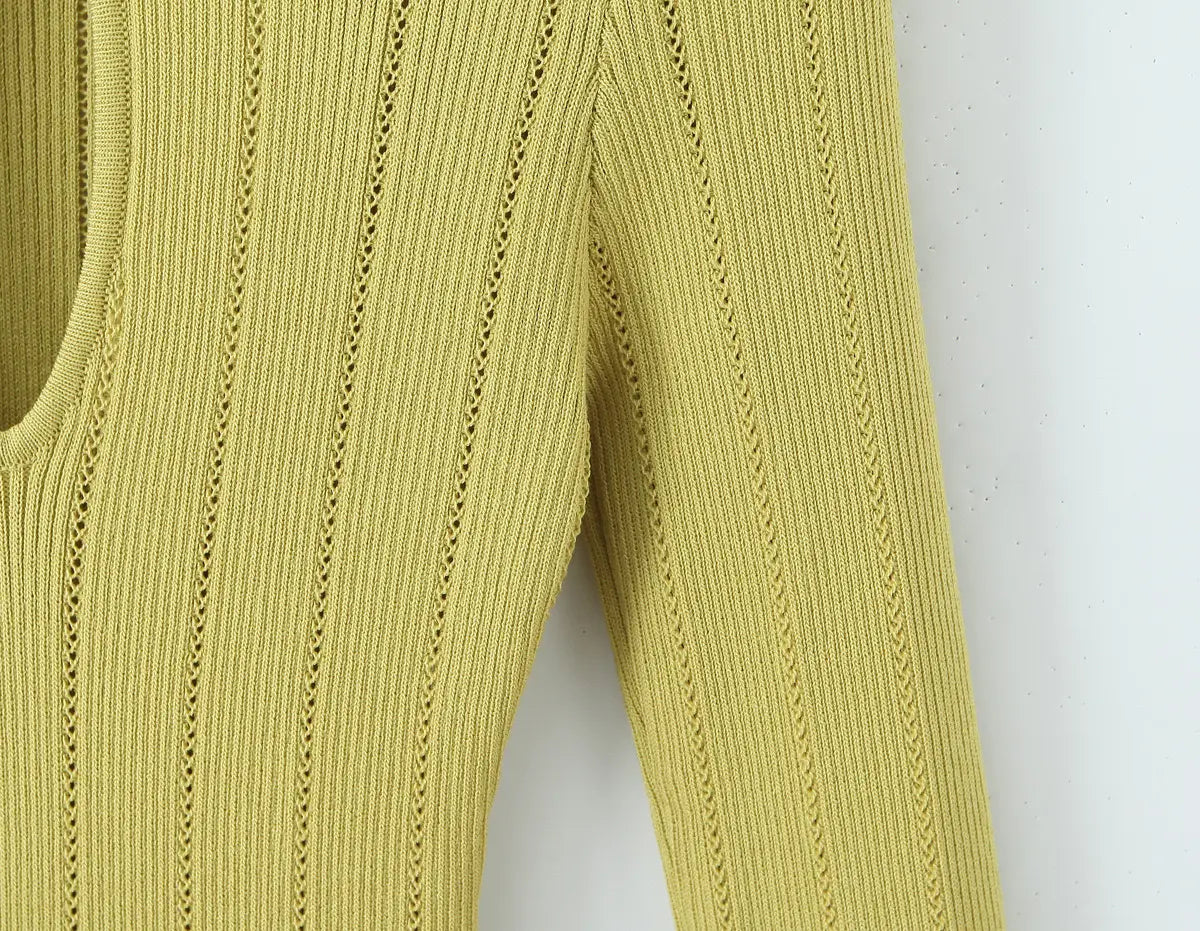 Open-Knit Ribbed Bell Sleeve Mini Dress with Hip Knot