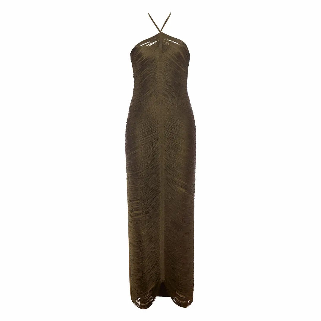 Halter Neck Metallic Fringe Dress