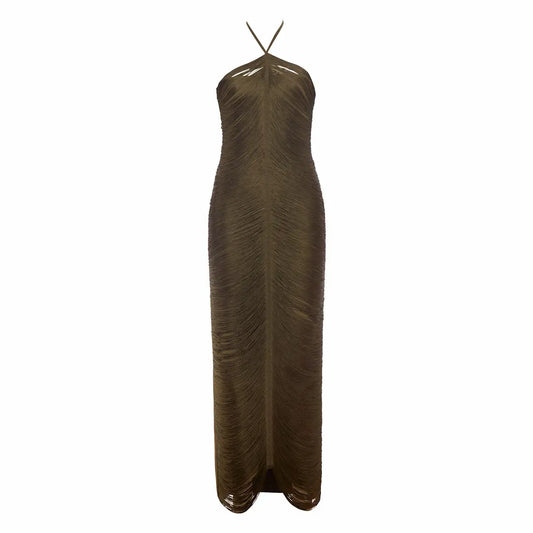 Halter Neck Metallic Fringe Dress