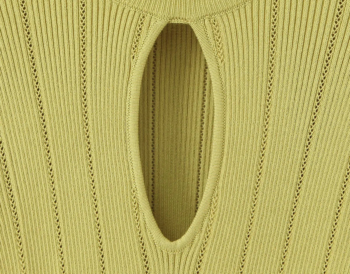 Open-Knit Ribbed Bell Sleeve Mini Dress with Hip Knot