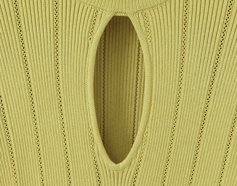 Open-Knit Ribbed Bell Sleeve Mini Dress with Hip Knot