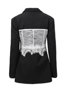 Lace-Splicing Blazer-Style Long-Sleeve Mini Dress
