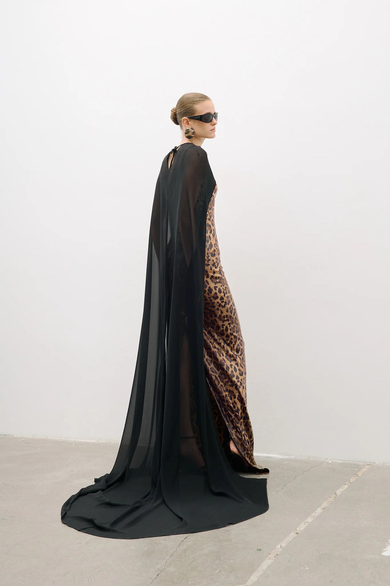 Two-Piece Sequin Leopard Spaghetti Strap Dress with Pullover Cape