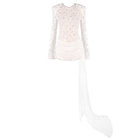Crew-Neck Rhinestone-Embellished Guipure Lace Long-Sleeve Dress