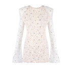 Crew-Neck Rhinestone-Embellished Guipure Lace Long-Sleeve Dress