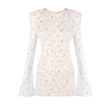 Crew-Neck Rhinestone-Embellished Guipure Lace Long-Sleeve Dress