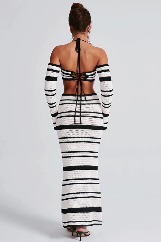 Striped Halter Top Maxi Dress Sets