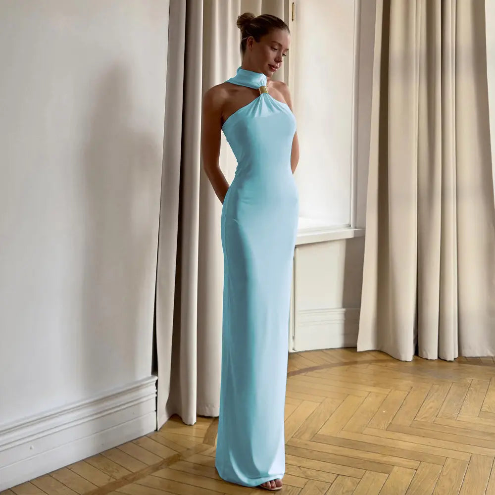 High Neck Sleeveless Metallic Bodycon Dress